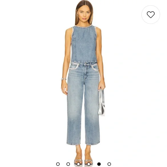 Rag & Bone Andi Embellished Ankle-Length Wide-Leg Jeans in Pacific With Jewel - Picture 6 of 16